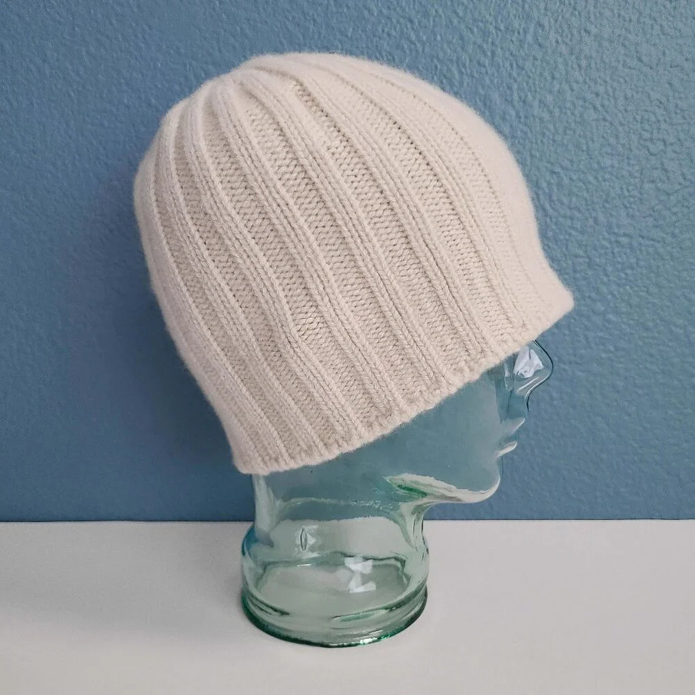 CABLEAMI ~ 100% Cashmere 2x2 Rib Watch Cap - Light Beige NWOT - Picture 3 of 9